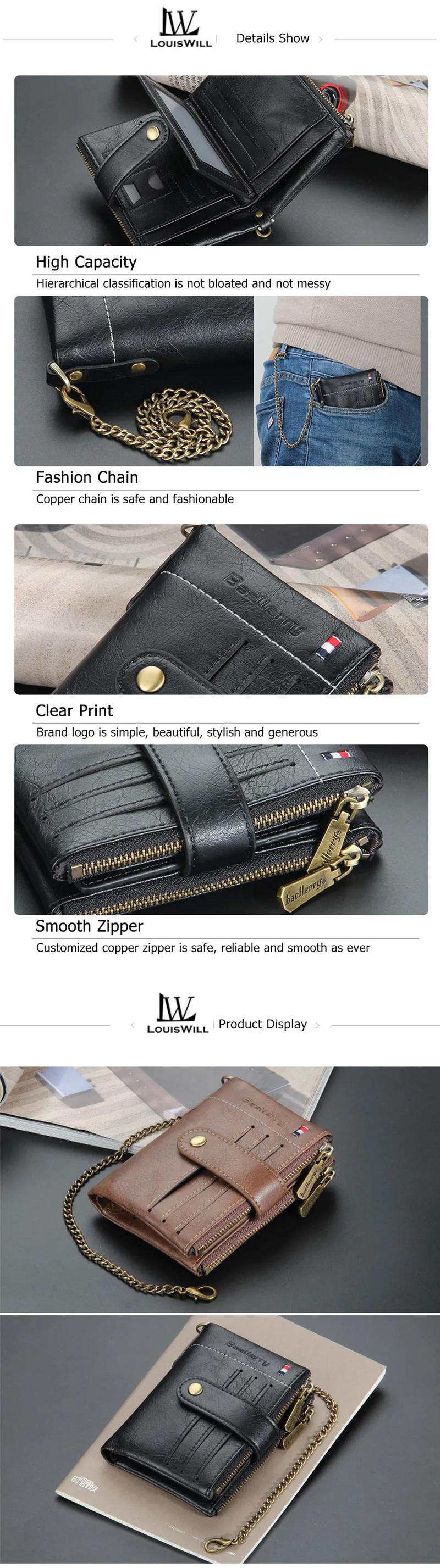 Product Introduction of LouisWill Men Wallets Bags Business Wallets PU Clutch Zipper Wallets  Fashion PU leather Short Wallet Travel Purses Handbag Coin Pouch ID Credit Cards Holders Wallet for Men 4