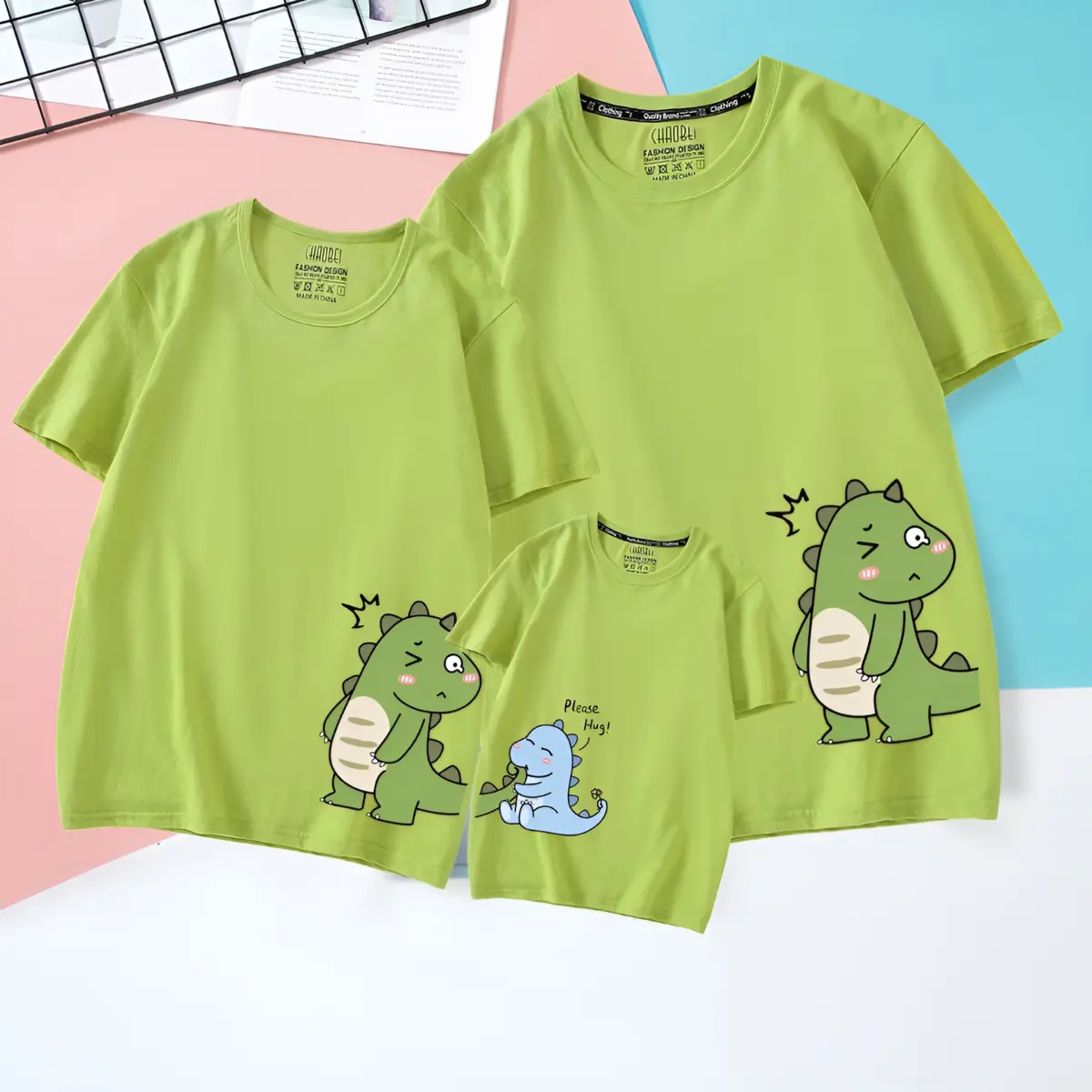 Áo gia đình khủng long nhiều màu chất thun cotton dày mịn, thoáng mát cho cả nhà mặc thoải mái