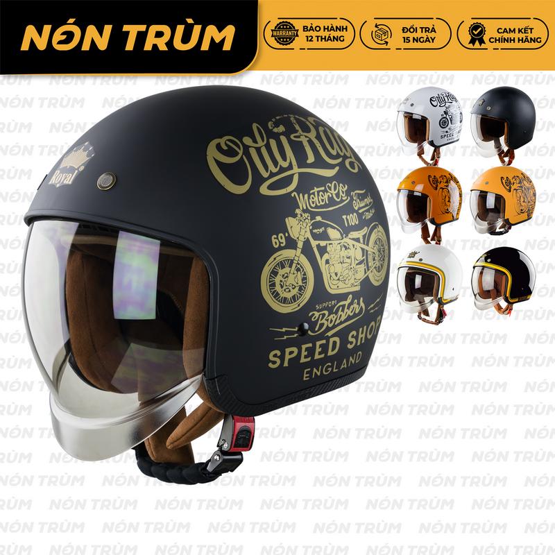 Royal M139 Mũ Bảo Hiểm Xe Máy 3/4 Màu Tem Helmet Có Kính Âm Hạn Chế UV, Nhiều Size Cho Nam Và Nữ