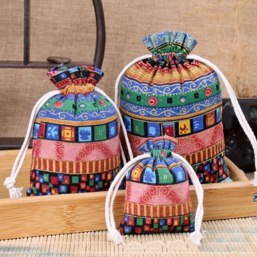 Handbags Cotton Linen Gift Bags Egyptian Pattern Multi-color Gift Packaging Bag Multi-size Foldable Candy Storage Bag For Chrismas