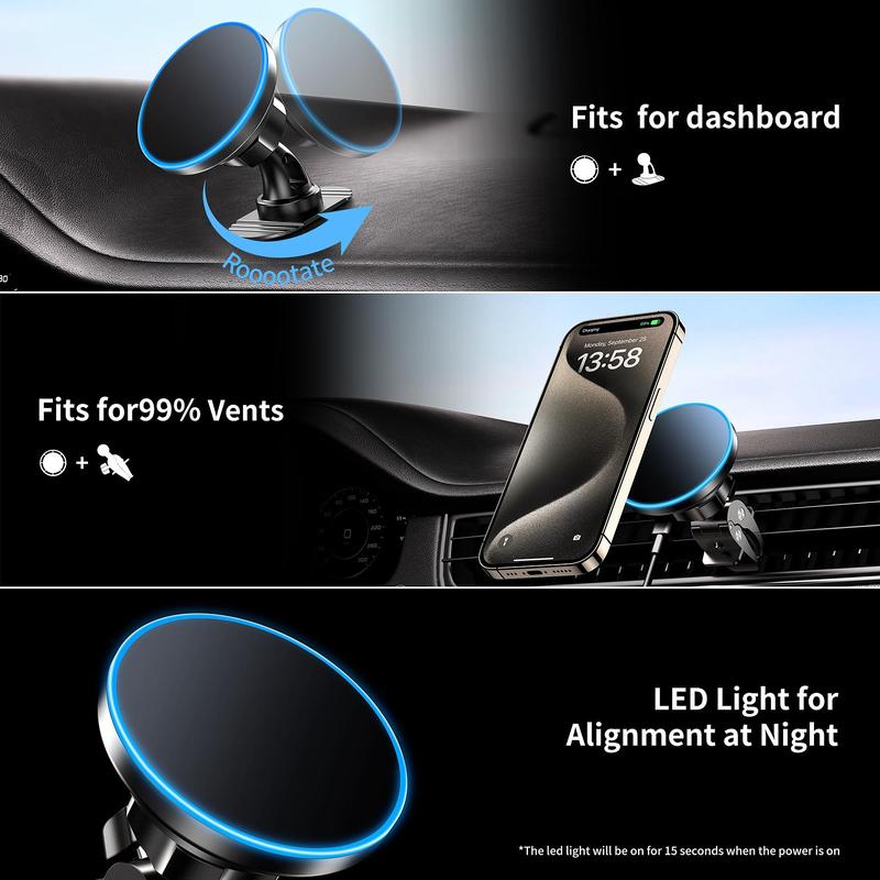 2 in 1 Magnetic Wireless Car Charger Phone Holder, Car Air Vent Phone Holder, Universal Car Interior Accessories for iPhone 16 15 14 13 12 Series, Car Gadgets, Vehicle, Smartphone 4