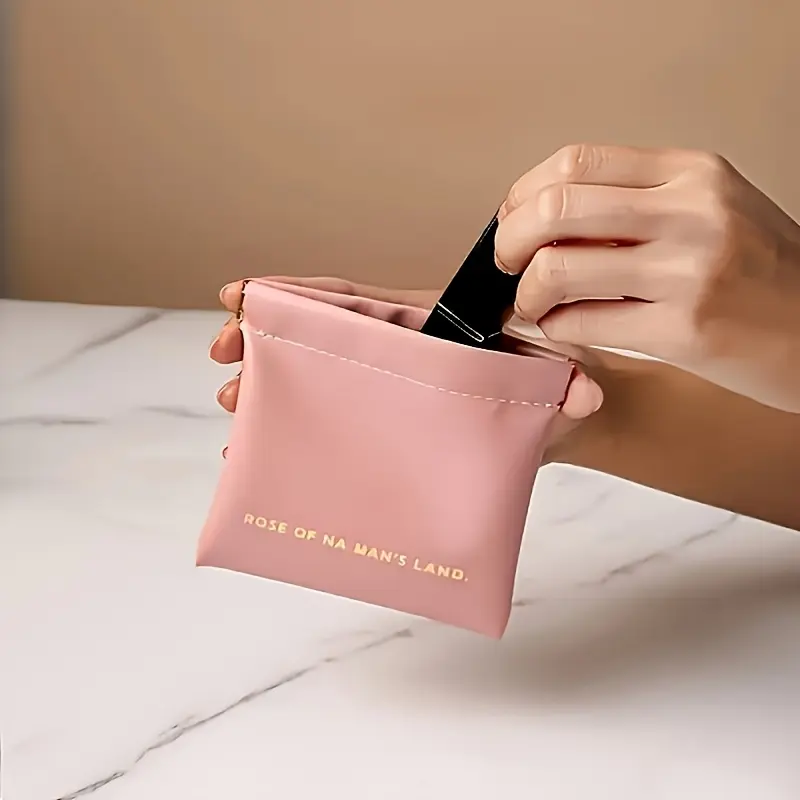 1pc Multifunctional Faux Leather Storage Bag - Waterproof, Lightweight, Portable Travel Pouch for Headphones, Lipstick, Makeup, Sanitary Napkins - Automatic Closure, No Print Design