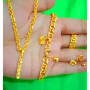 set perhiasan wanita kalung nuri liontin bambu gelang rantai cincin rantai dan anting titanium gold lapis  anti karat anti luntur