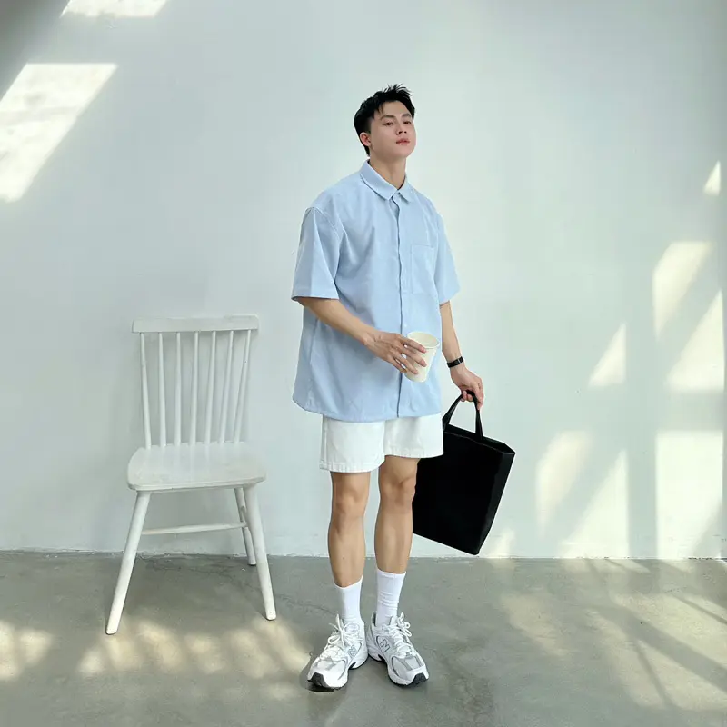 Áo Sơ Mi Tay Ngắn Nhung Tăm Nam Nữ Thời Trang Hàn Quốc Fỏm Thoải Mái HALLEY A15 2