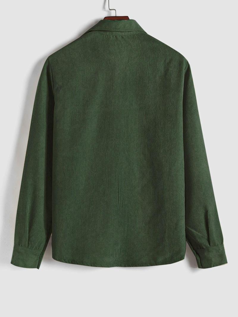 Product Introduction of Men's Solid Half Button Corduroy Shirt, Regular Fit Casual Long Sleeve Collared Top for Fall & Winter, Men's Clothes for Daily Wear, Clothing 16