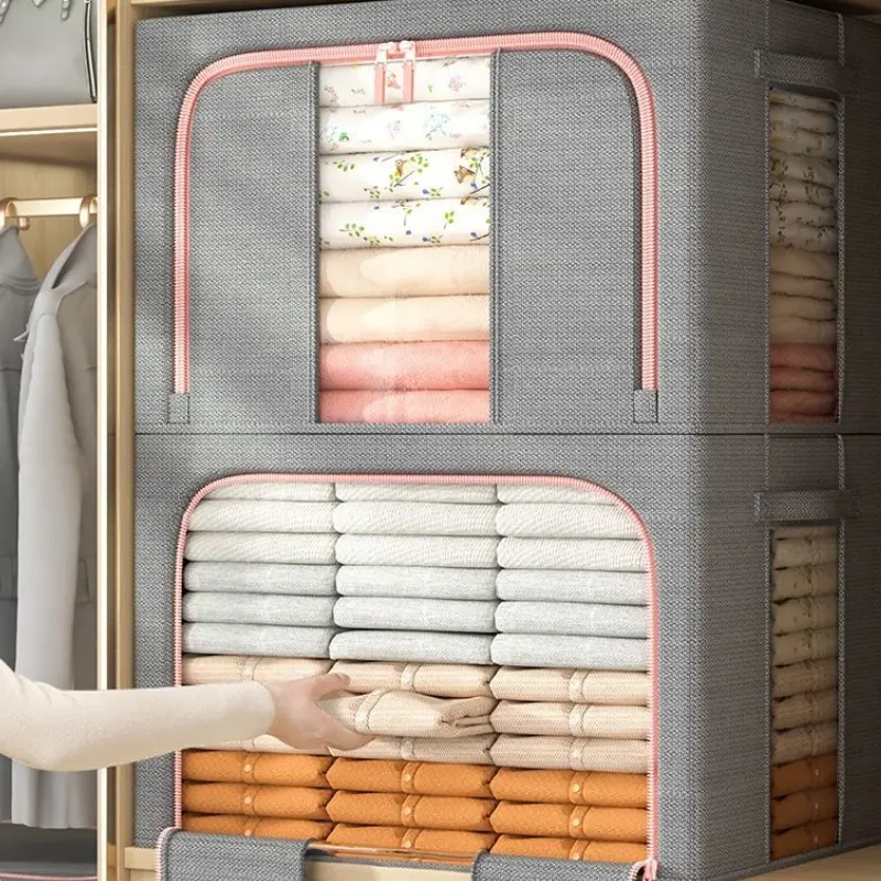 Kebutuhan keluargaLinen katun berkualitas tinggi Storage Box  Kotak penyimpanan pakaian besar  Serbaguna Rumah organizer box Lipat Frame baja  box storage organizer box storage 7