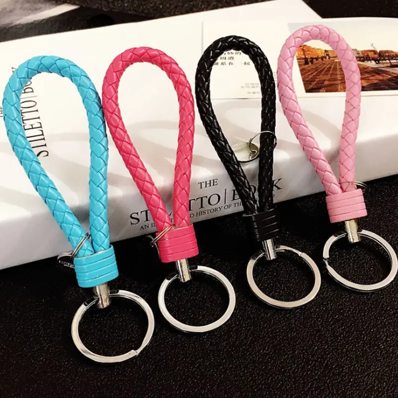 Creative leather woven leather rope keychain for men and women, couples, car keychain chain gifts