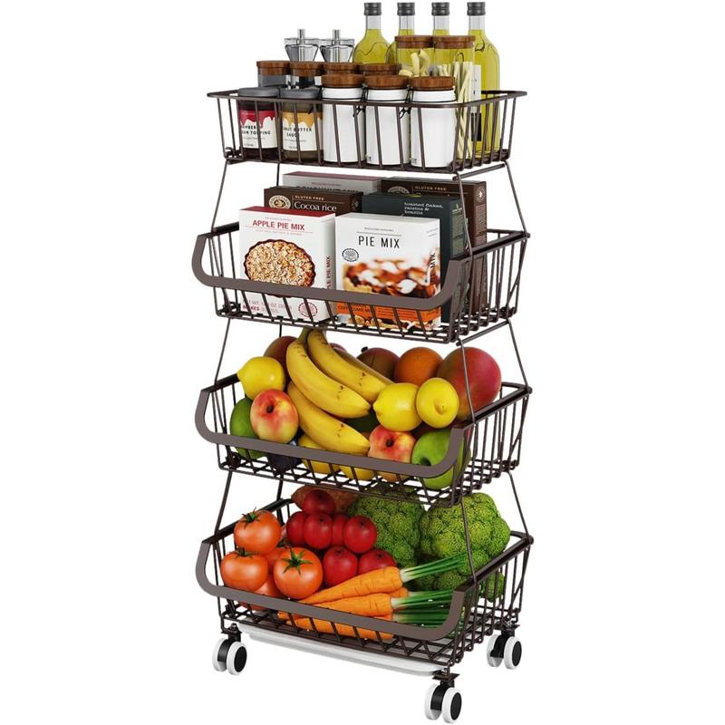 4-Tier Stackable Metal Wire Fruit Vegetable Cart | Rolling Utility Rack ...