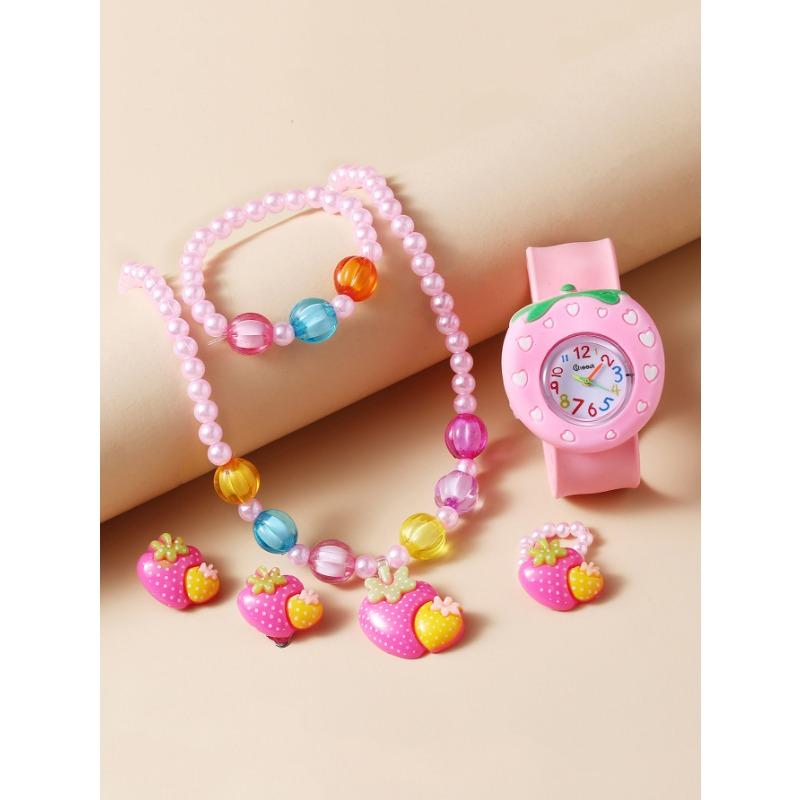 Product Introduction of Multi Style Cartoon Cute Silicone Pat Watch Children's Watch+bracelet Necklace Hair Clip Ring Set 19