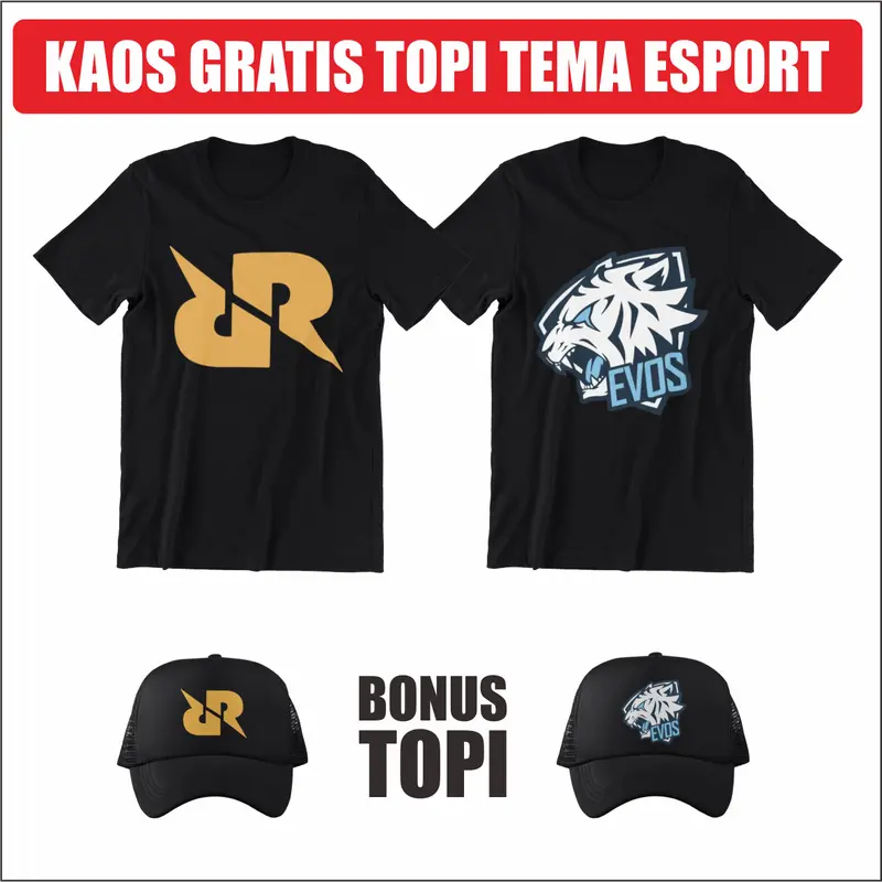 TK001 Kaos Gratis Topi Tema Esport Evos RRQ Combed 30S 0