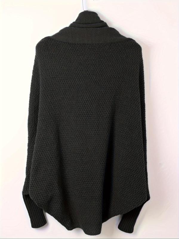 Women's Plain High Low Hem Batwing Sleeve Cardigan, Casual Long Sleeve Open Front Knitwear for Fall & Winter, Women's Knit Clothing for Daily Wear 4