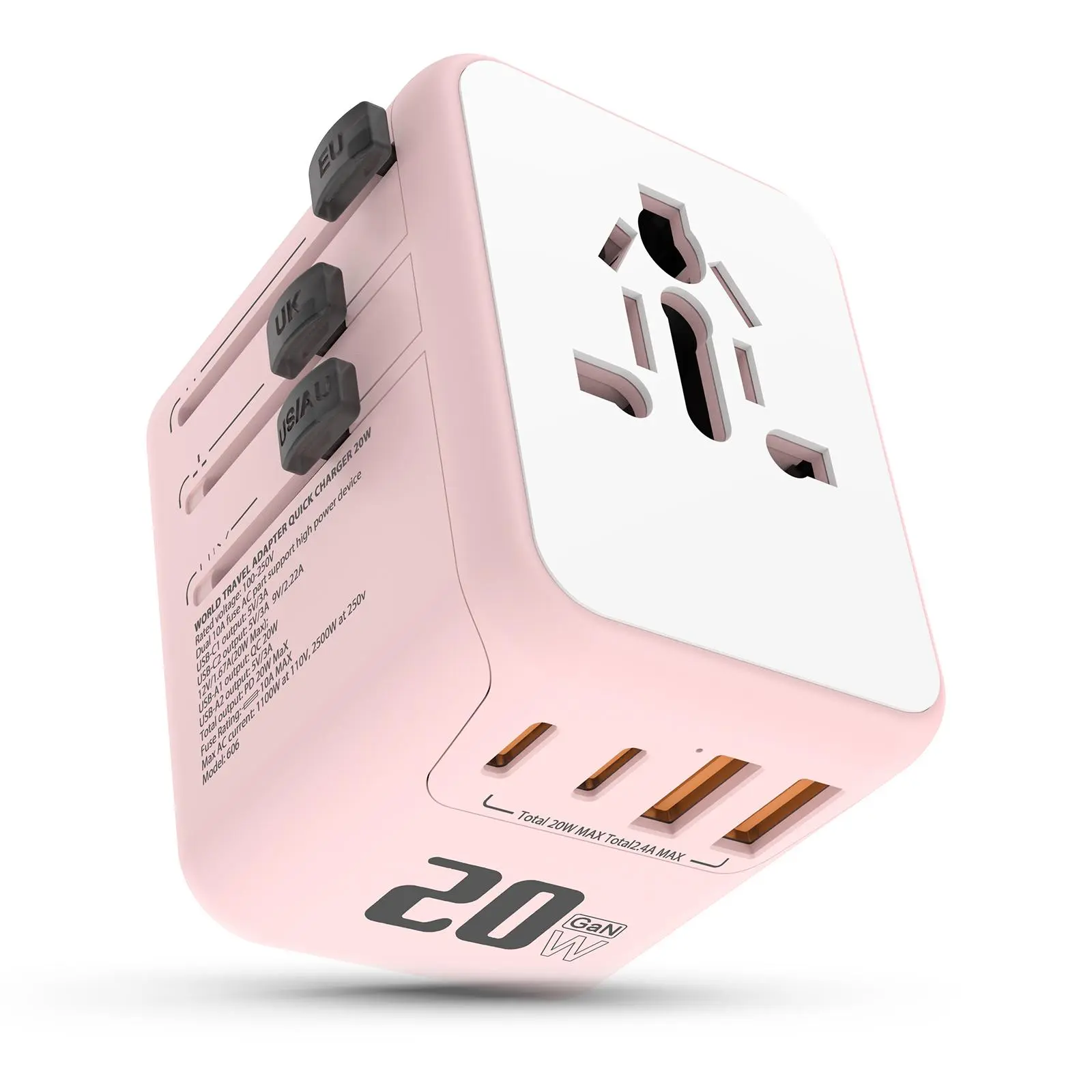 Universal Travel Adapter, 1 Count PD & QC 2 USB C 2 USB A Lightweight International Power Adapter, 20W Multi-Port Plug Adapter for Smartphone, Gifts For Boyfriend, Charger Adapter, Charger Plugs, European Adapter