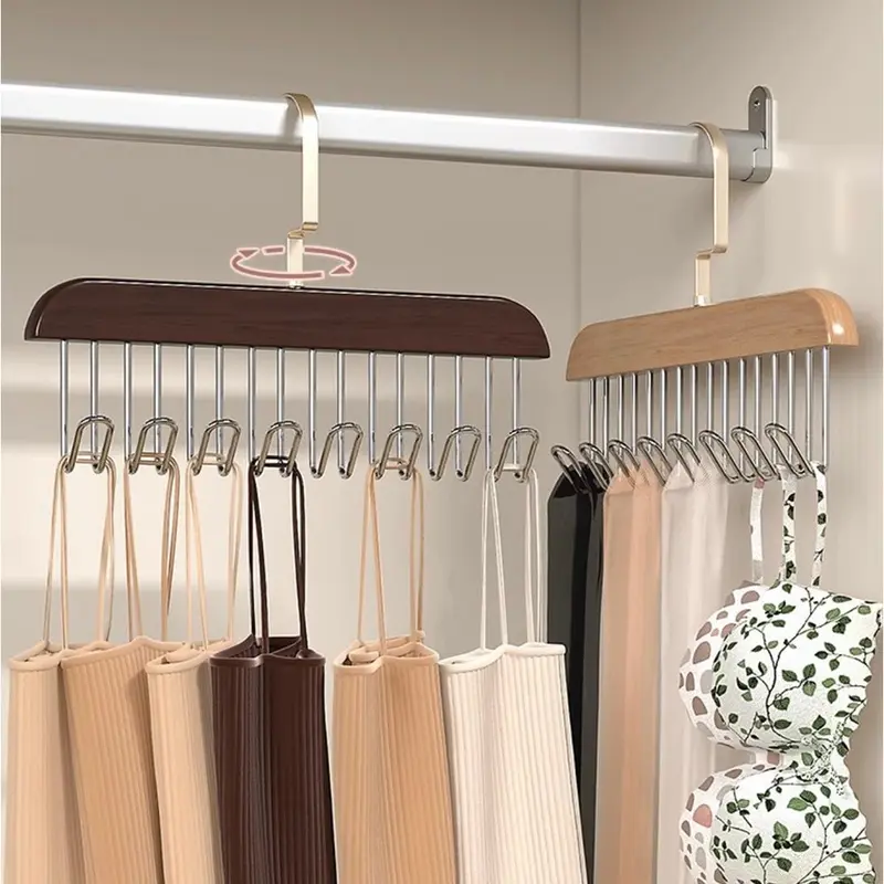 Combo 5 Móc gỗ treo đồ lót áo ngực áo 2 dây bra Giá treo 8 mắc bằng gỗ treo áo lót cà vạt thắt lưng túi xách gọn 0