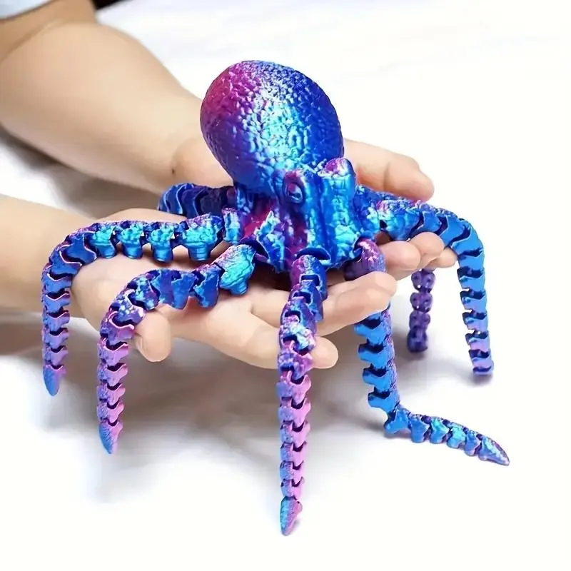 3D Printed Octopus Design Figurine Ornament, 1 Count Colorful Octopus Animal Decoration, Soft Joint Octopus Ornament, Desktop Decoration for Home Office