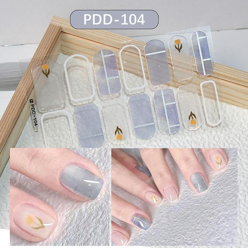 Product Introduction of INS Trendy 14Strips Gel Nail Stickers Semi Cured Floristic Nail Patch Full Cover Gel Nail Polish Strips DIY Nail Art Making 12