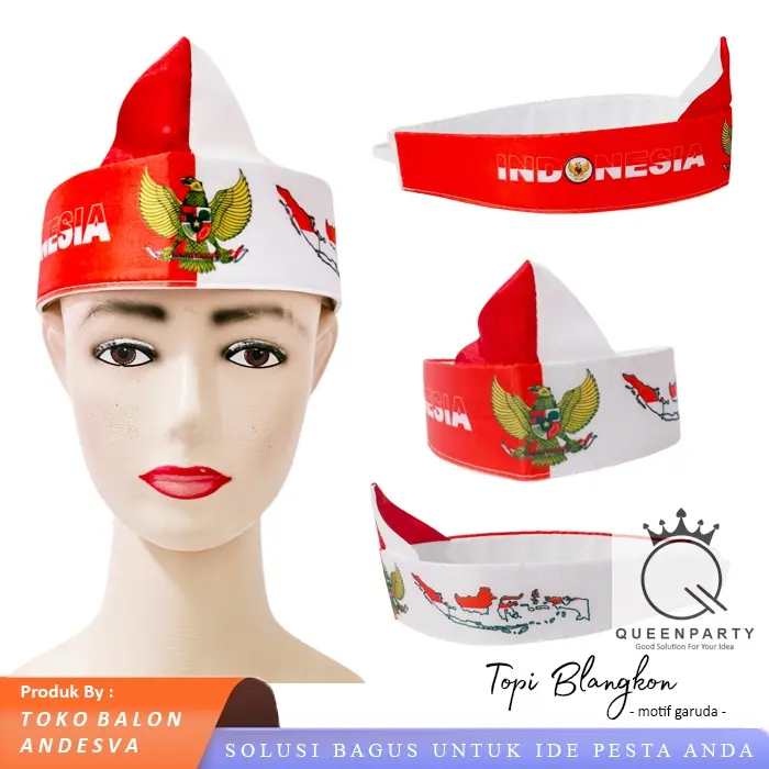 Blangkon Merah Putih Motif Garuda Peta Indonesia / Ikat Kepala Udeng hut ri / Topi blangkon agustus