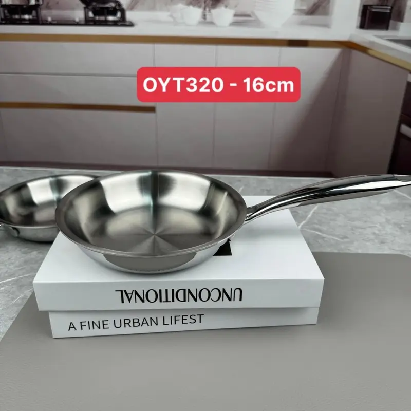 Chảo rán inox liền đáy cao cấp chống dính 18/10 Oyatton size 16,20,26,28cm - Chảo chiên rán bếp từ 1