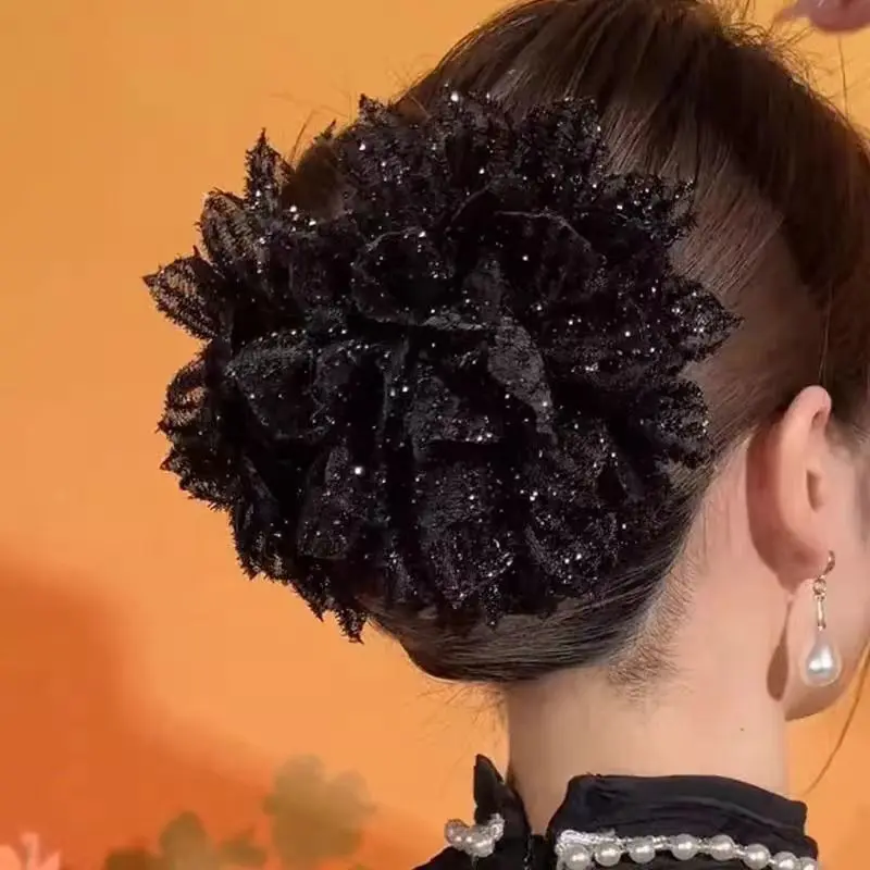 Kẹp Tóc Hoa Lưới, Màu Đen Thời Trang, Dành Cho Nữ, Kẹp Tóc Đuôi Ngựa Cá Mập, cài tóc, Kẹp Tóc Càng Cua Hoa Thanh Lịch, Phụ Kiện Tóc 0