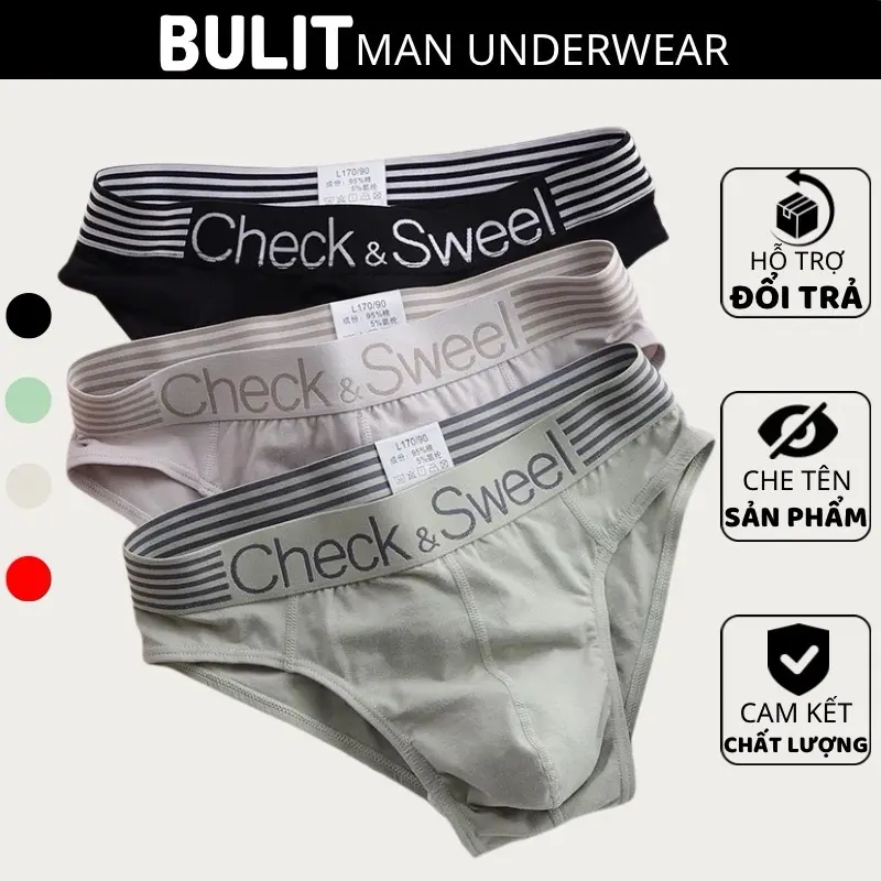Quần sịp tam giác nam cạp to thêu chữ Check & Sweel phong cách thời trang cao cấp Cotton Boxer Menswear