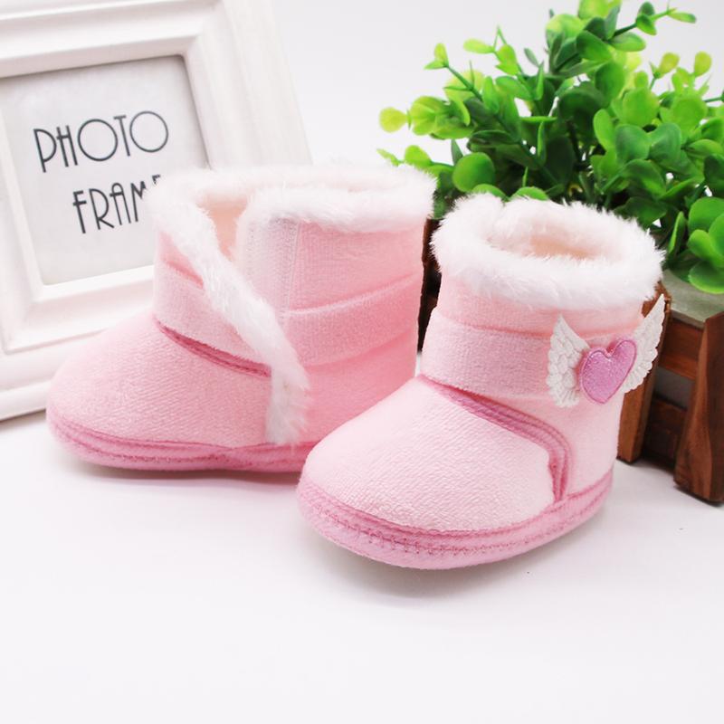 Product Introduction of Newborn Baby Girl Plush Snow Booties Keep Warm Shoes Non-Slip Sneaker Walking Soft-Soled Breathable Heart Wings First Walkers 30