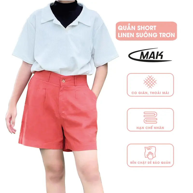 Quần Đùi Nữ Linen Lưng Thun Co Giãn Ống Rộng Cạp Cao Tôn Dáng Có Nhiều Màu Đủ Size Women Ong quần short 2