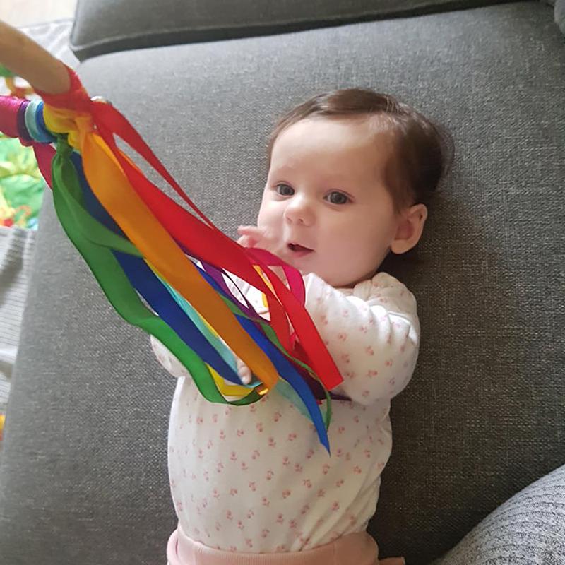 Colorful Rope With Storage Box, 2 Counts Rainbow Ribbon Baby Sensory Toy, Montessori Toy, Ribbon Streamer with Wood Ring, Rainbow Wind Wand Learning Toy, Birthday Gifts Ideas 3