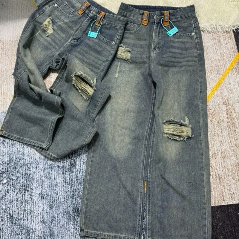 BLee -Quần jeans suông màu đậm trầm phối đai nâu chất jeans mềm.B2233Có 2 chiều dài (95-103)cm bên e đủ size(S-2XL) 3