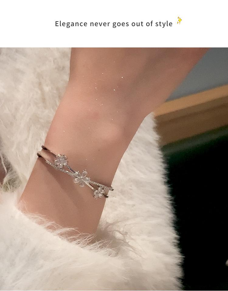 Product Introduction of Women's High-Grade Silver Petal Zircon Bracelet Opening Bracelet Bracelet Ornament 6