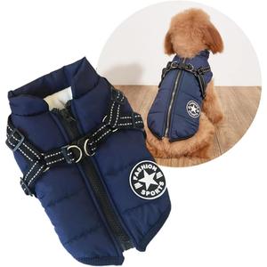 GIIPET 犬 服 冬 防水 【ハーネス一体型・大型犬対応】 ドッグウェア コート ジャケット 防寒着 裏起毛 背中開き ファスナー レインコート 撥水 反射テープ 夜間散歩 抜け毛防止