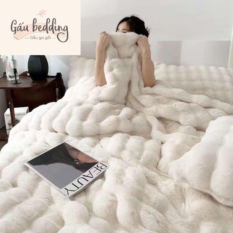 Bộ chăn ga nỉ nhung lông hồ li sang chảnh hiệu italya cao cấp siêu ấm