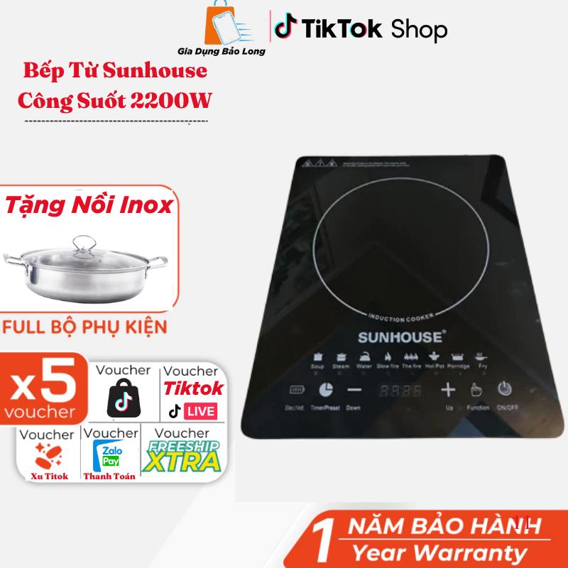 Bếp Từ Cảm Ứng Sunhouse 2200W, Bếp Điện Hồng Ngoại Kèm Nồi Lẩu Inox, Nấu Nhanh, Tiết Kiệm Thời Gian, Sử Dụng Cho Mọi Loại Nồi Bảo Hành 12 Tháng