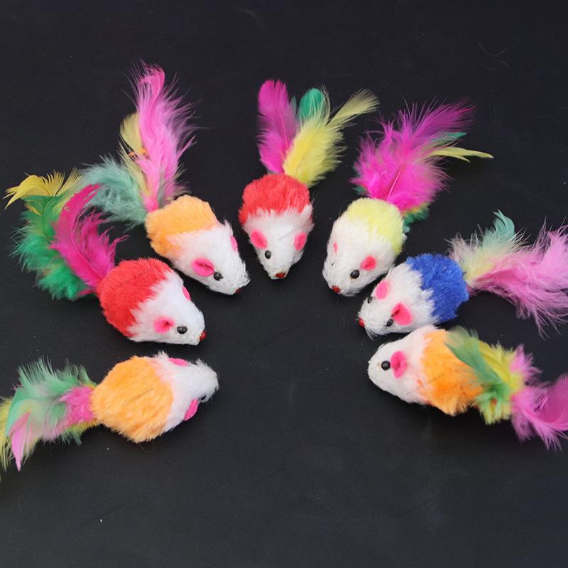 Product Introduction of Soft Fleece False Mouse Cat Toys Colorful Feather Funny Playing Toys For Cats Kitten Interactive Ball Cat Toy 4