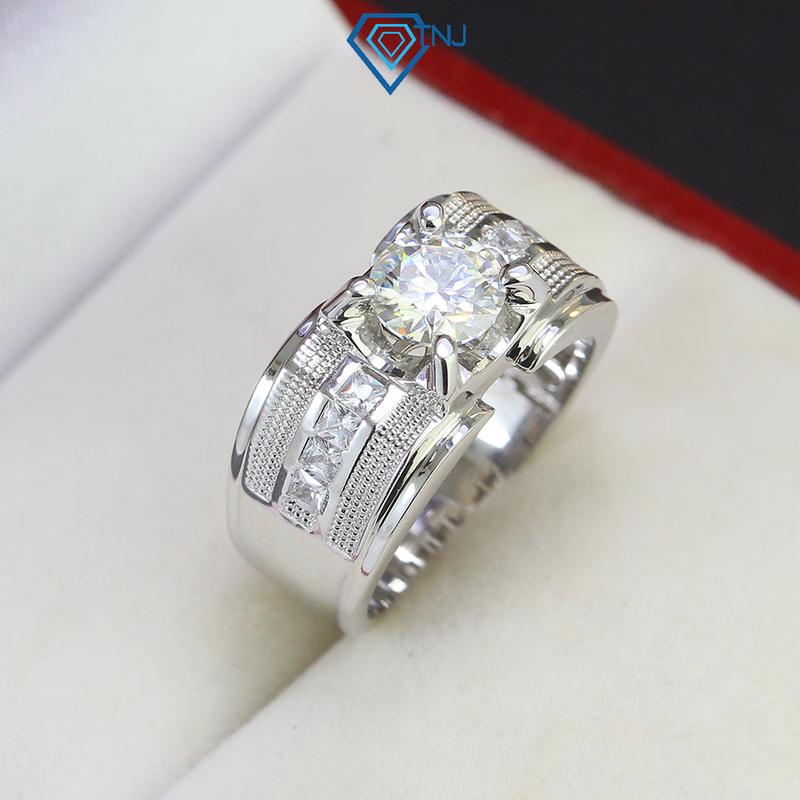 Nhẫn kim cương Moissanite cao cấp 7 ly xi bạch kim, kiểm định GRA 58 giác cắt NNAM0018
