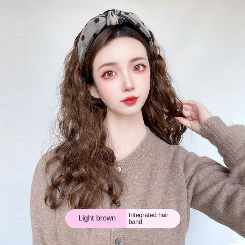 Product Introduction of Fluffy Natural Stylish Hair Extension Ladies Invisible Women Girl Clip In Heat Resistant Wig Long Wavy Headband Wig Half Headband Wig Hair Accessories 11