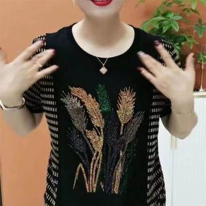100KG Can Wear Women T-shirt Short Sleeve Floral 2024 Summer Loose Plus Size Fashion Middle age Mother Clothes Hot Diamond Blouse