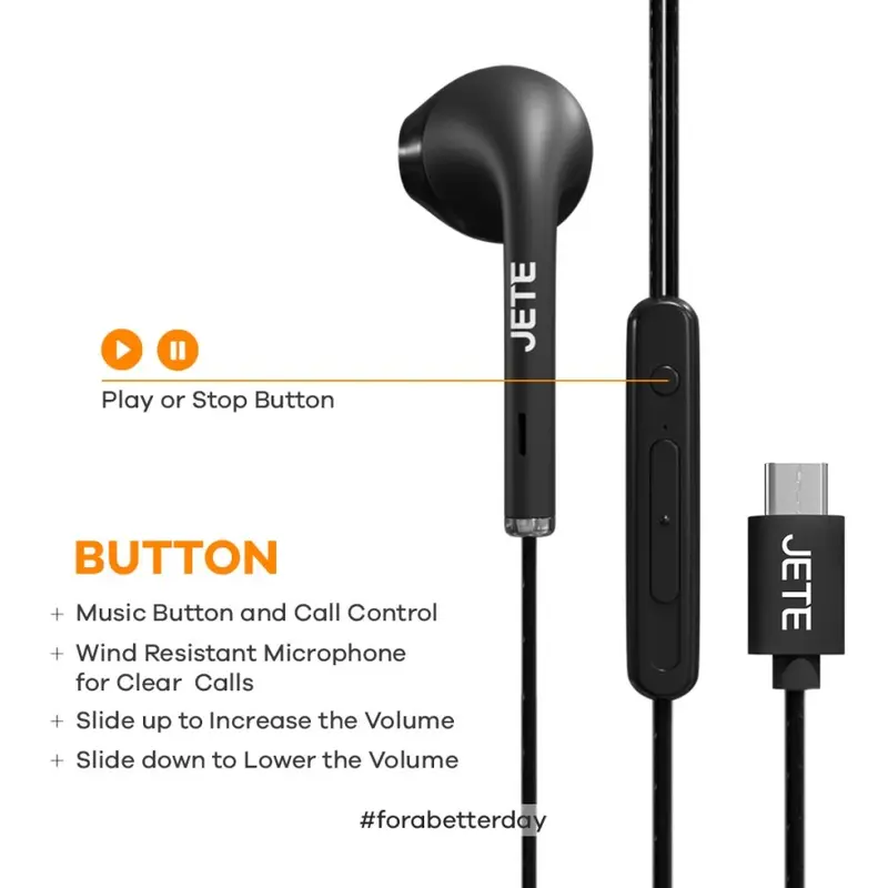 Headset Kabel Murah Extra Bass  Putih Earphone Type C JETE Classic 2 - Garansi 2 Tahun Silver Headphones 6