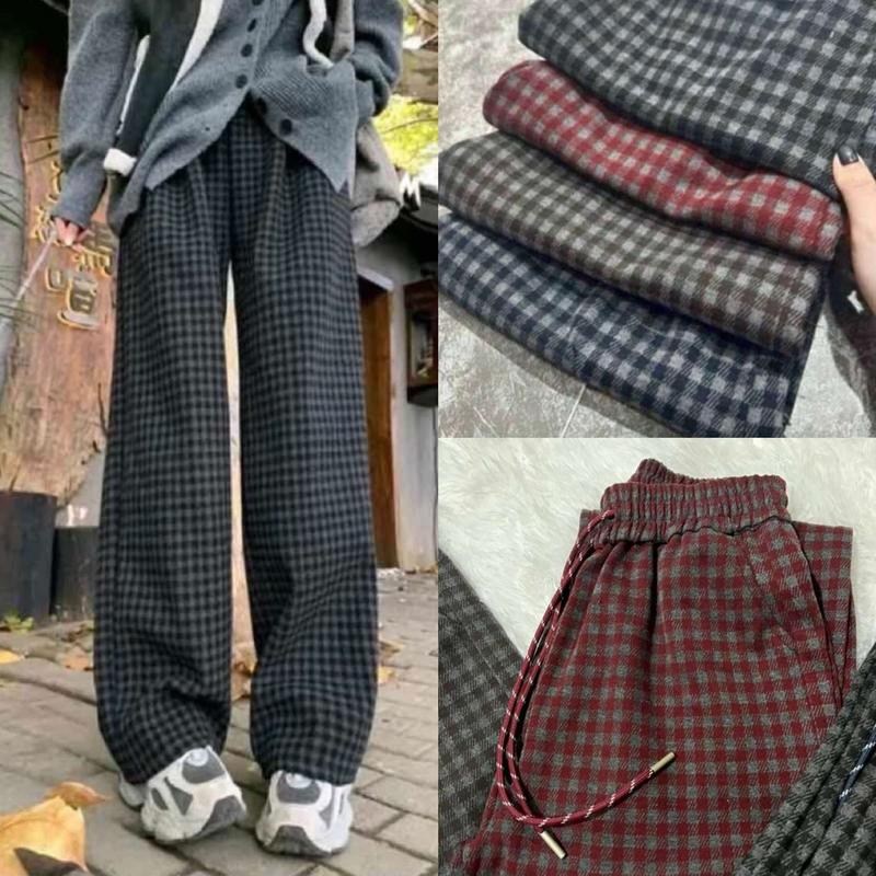 Quần Suông Nữ Baggy Chất Umi Dạ Kẻ Nhỏ Mới Chất Dạ Mềm Mịn Dày Dặn Cạp Chun Trần Co Giãn Thoải Mái - Women Nhung