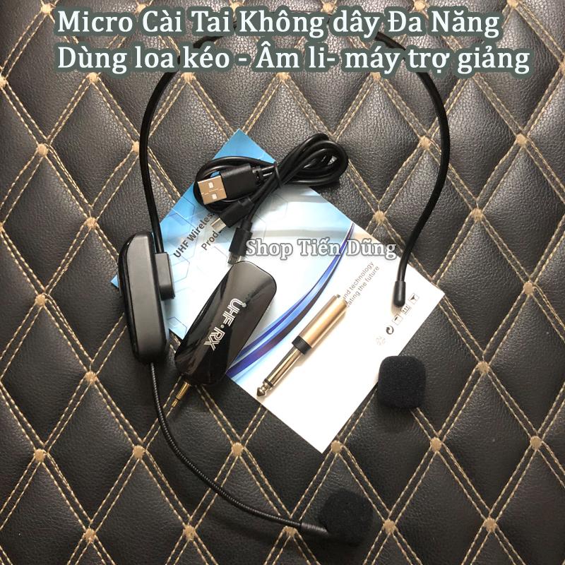 Micro Cài Tai Không Dây UHF Cho Máy Trợ Giảng, Amply, Loa Kéo Máy Tích Hợp Pin lithium An Toàn Khi Dùng.