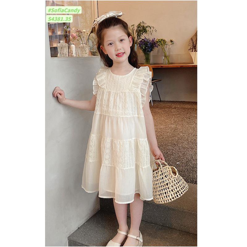 Ảnh thật Đầm thêu vintage siêu sang cho bé gái 10-40kg Sofia Candy. Đầm be thêu vinage cho bé đi chơi đi tiệc siêu hot