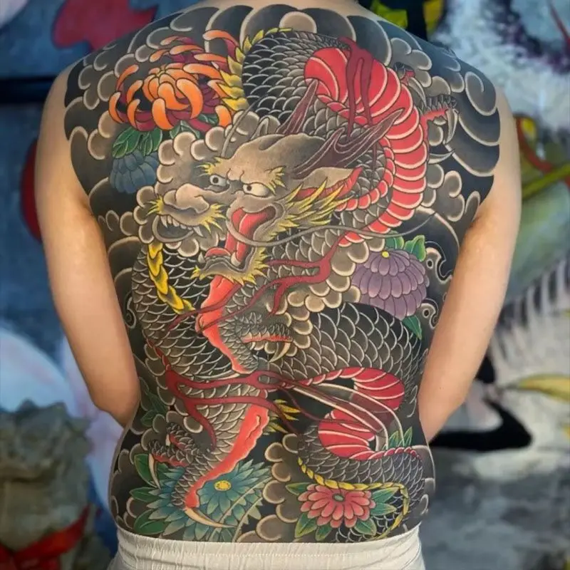 Miếng Dán Hình Xăm Toàn Lưng, Màu Canglong Truyền Thống Cũ, Không Thấm Nước Và Bền, Không Phản Chiếu, In Phanh Xã Hội, Dành Cho Nam Giới, Thiết Kế Độc Đoán