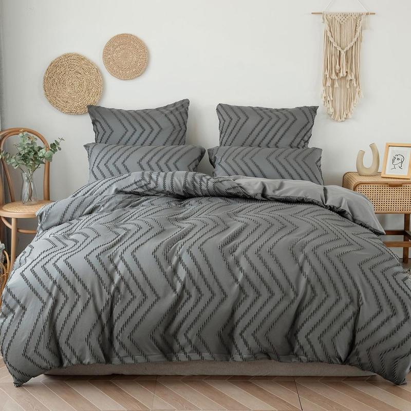 Soft Comfortable Bedding Set, 3 Counts/set Including 1 Count Wavy Print Duvet Cover & 2 Counts Pillowcases without Filler, Modern-Style Bed Sheet Bed Linen Bedding Oldbiao Duvet Cover Set for Home Bedroom 1