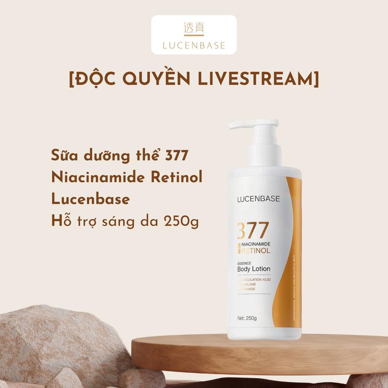 Sữa dưỡng thể 377 Niacinamide Retinol LUCENBASE hỗ trợ khóa ẩm làm sáng da 250g