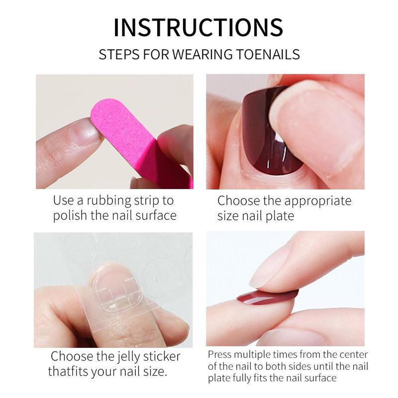 Product Introduction of Blue & Pink Floral Fake Nails with Tools, 24pcs/set French Style Press on Stick on Nails with Stickers & Nail File for Women Nail Art 16