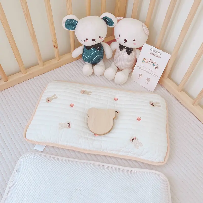 Gối Đầu Điều Hòa Trần Bông MONONA Có Viền Cao Cấp Êm Ái, Gối Thêu Hàn 4 Mùa Thoáng Khí Cho Bé KT 25x45cm 6