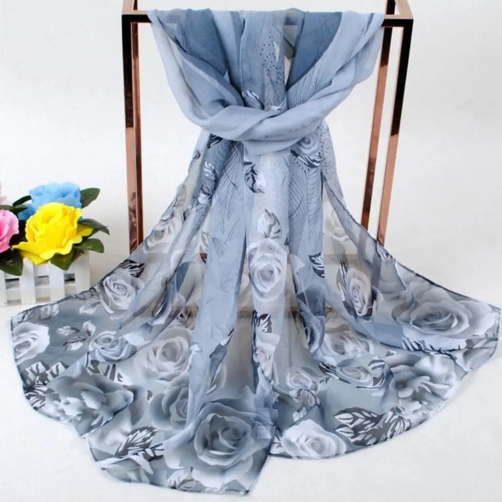 Khăn Quàng Lụa, In Họa Tiết Hoa Hồng Lông Con Công, Giá Cả Phải Chăng, Chống Nắng, Chống Gió, Khăn Choàng Gradient Làm Bằng Chất Liệu Polyester, Thích Hợp Cho Phụ Nữ