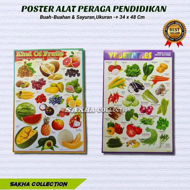 Grosir Poster edukasi belajar Anak Poster Buah-buahan Poster Sayuran Murah