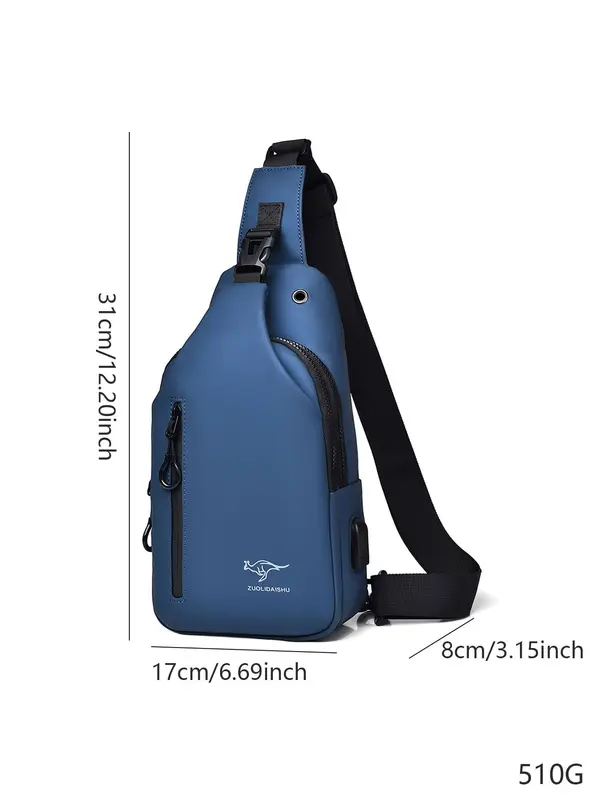 Men's Fashion Letter & Animal Pattern Zipper Phone Bag, Simple Waterproof Pu Sling Bag, Fashionable Fanny Pack for Daily Outdoor 7