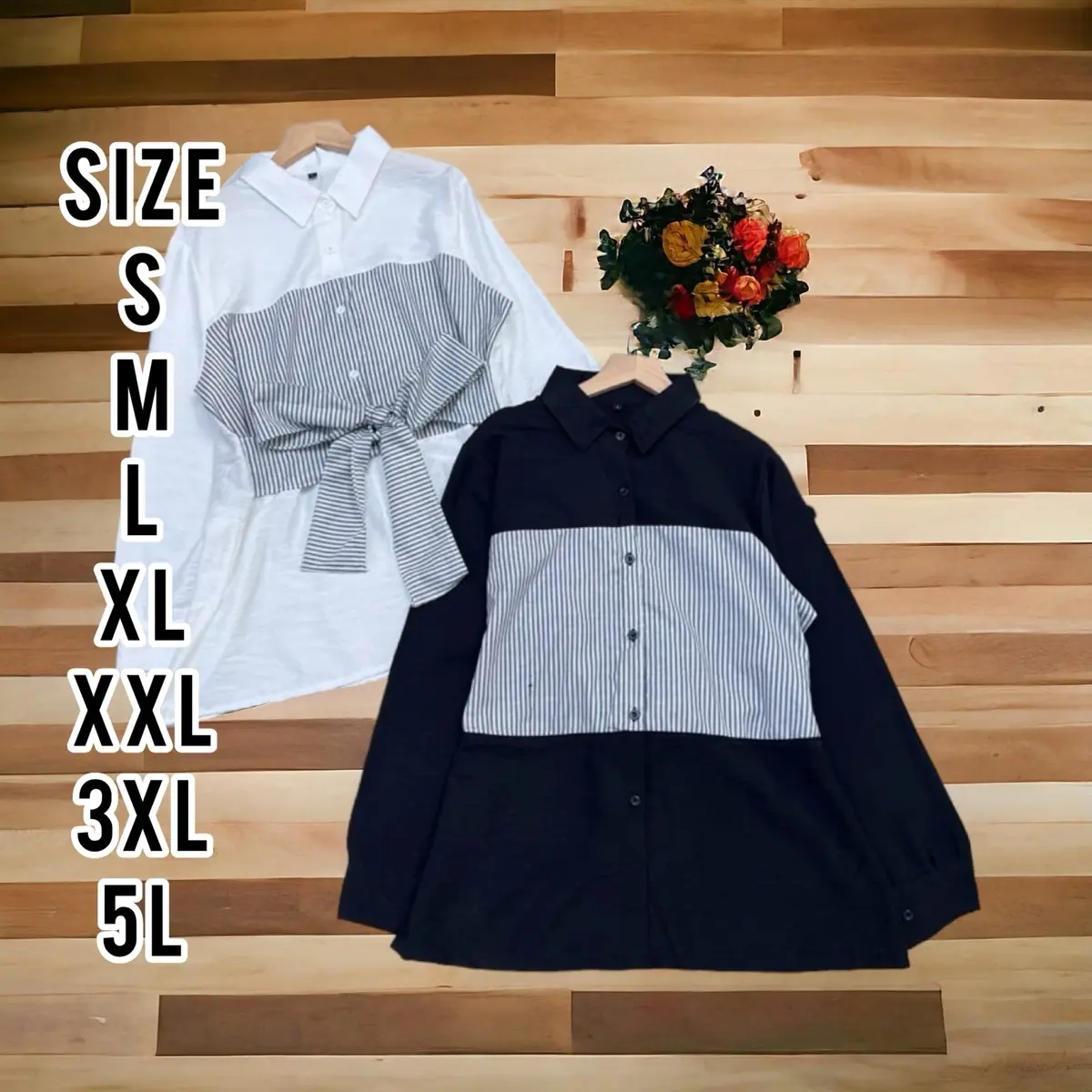 Annya Shirt - Kameja Wanita - Kameja Jumbo - Size S M L XL XXL 3XL 5L - Atasan Wanita - Kameja Terbaru - Kameja Mix Salur Linen Pita Baju Panjang Top Oversize