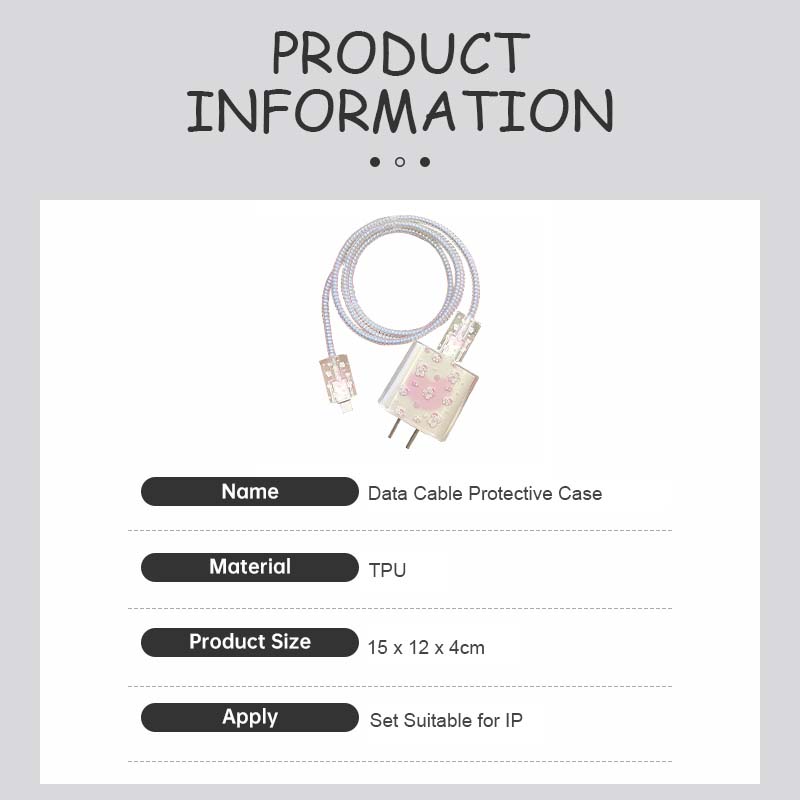 【COD】[Model Terbaru]Pink Ribbon Bow Data Cable Protective Case Charger Protective Case Set Cocok untuk IP