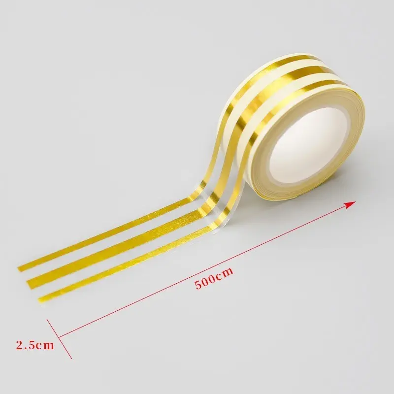 Vinnatsu-500CM Gold Selotip Masking Tape Gold Washi Tape Stiker Gold Selotip Masking Tape Gold Tape Stiker Gulungan Sticker Gold Emas Stiker Lantai Keramik Gulungan Stiker 1